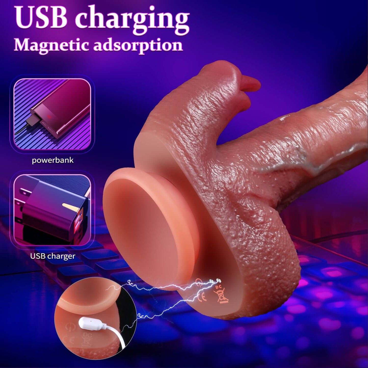Realistic Vibrating Stimulation Thrusting Dildo Vibrator & Tongue Sex Toy
